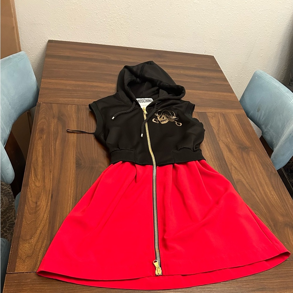 Moschino Black and Red Hooded Dress